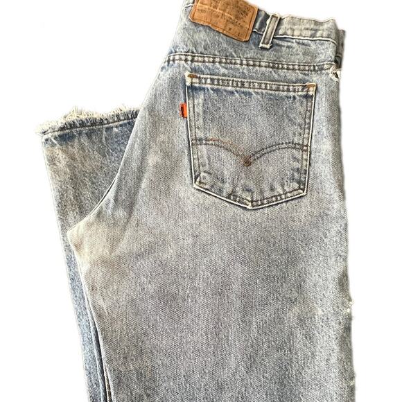 Mens Levis 514 Orange tab jeans straight leg VNTG 80s SZ 36 med wash distressed - Picture 1 of 9
